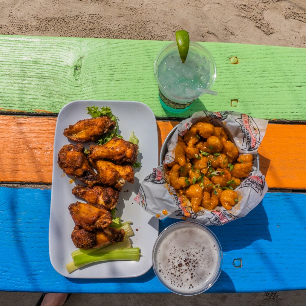 ropewalk appetizers on an outdoor picnic table