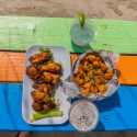 ropewalk appetizers on an outdoor picnic table