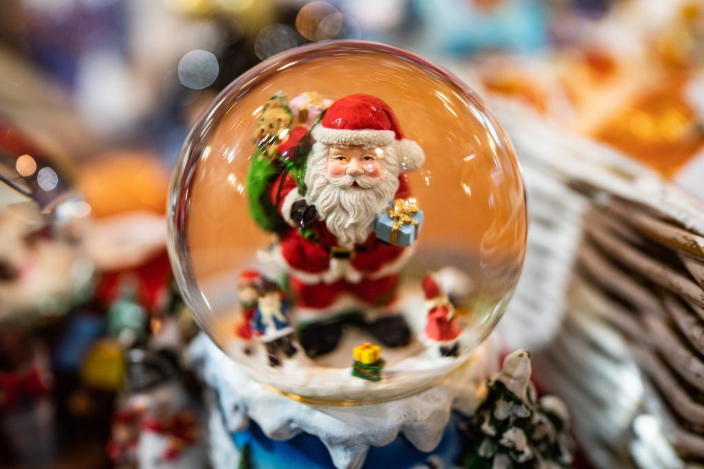 santa figurine in snow globe