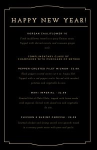 Ropewalk Ocean City New Year's Eve Menu