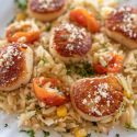 day boat scallops on a bed of island rice.