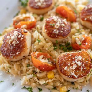 day boat scallops served over orzo at Ropewalk Ocean City