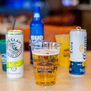 Draft beer, bottled beer, and canned beer available at Ropewalk Ocean City for happy hour