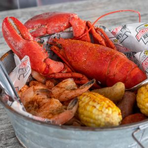 ropewalk deadliest steamer pot with lobster, shrimp, corn, and potatoes