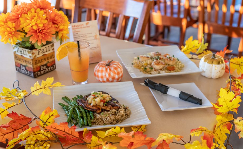 Fall themed table at ropewalk with entrees on it