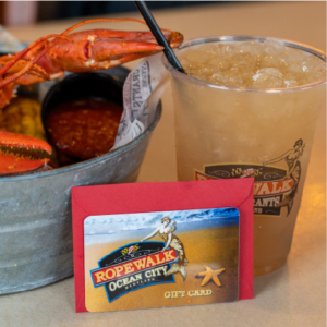 Ropewalk Ocean City gift card beside a steamer pot and drink