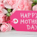 Bouquet of pink flowers with Mother's Day tag