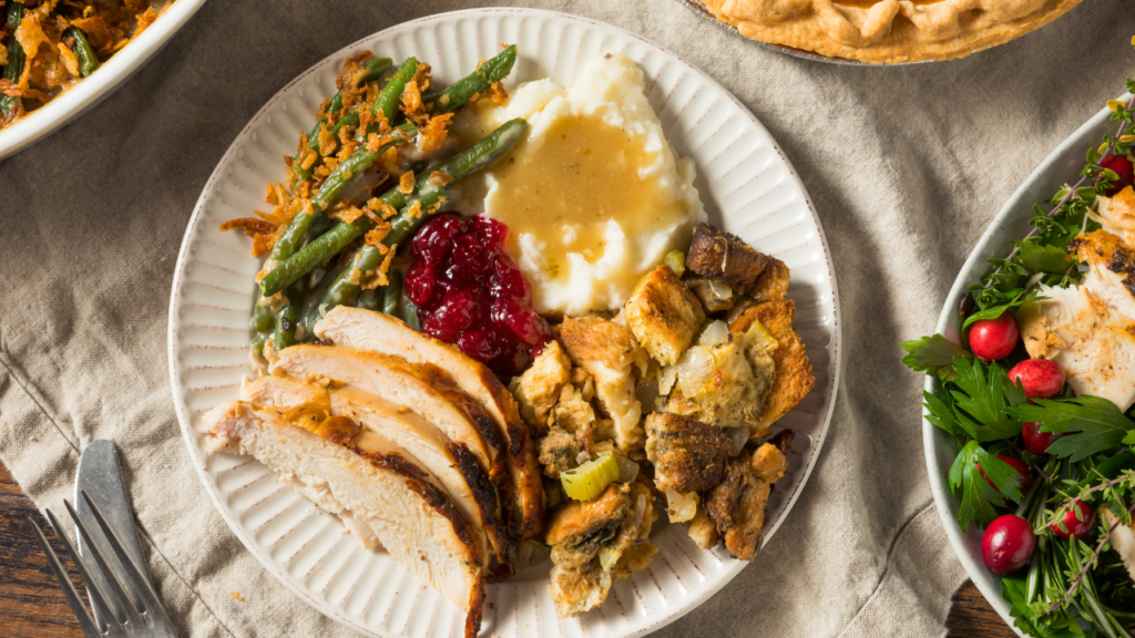 Thanksgiving dinner plate with traditional meal