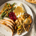 Thanksgiving dinner plate with traditional meal